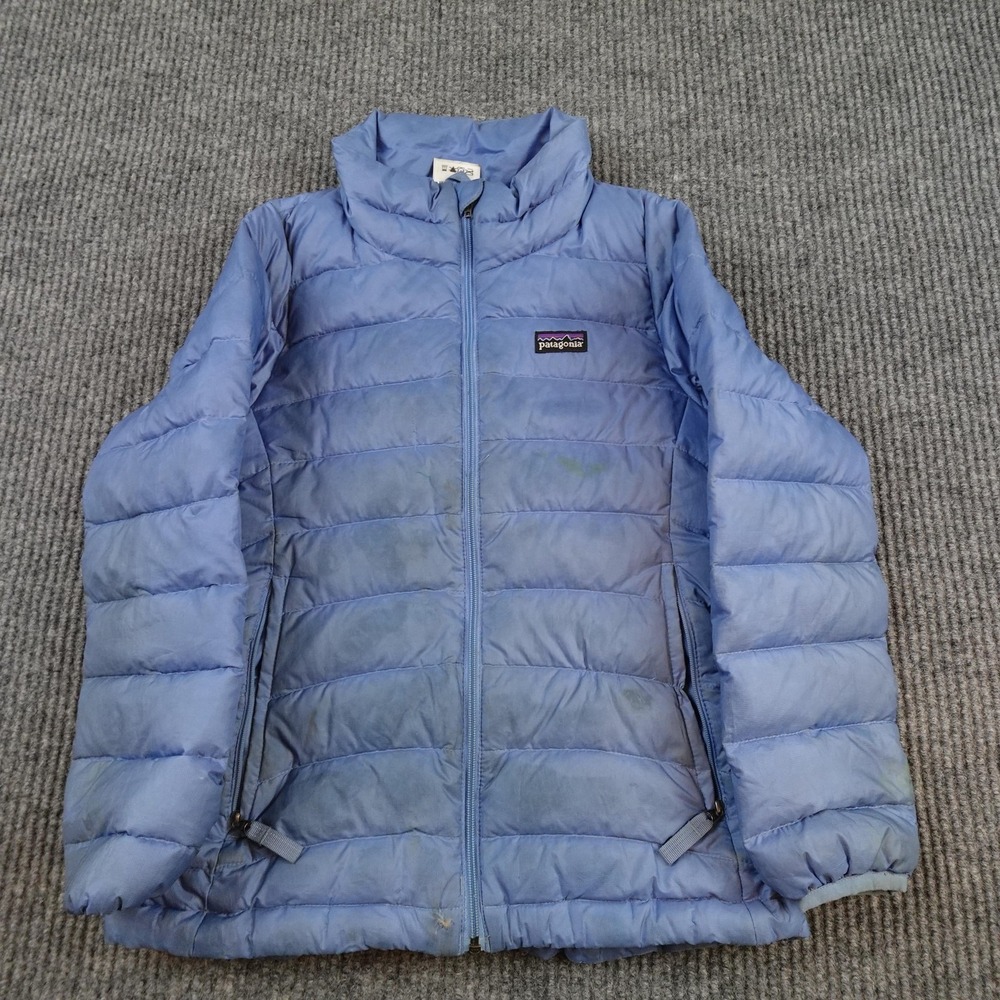 Patagonia Down Sweater Jacket Girls 8 Blue Puffer Full Zip Warm Winter 68231